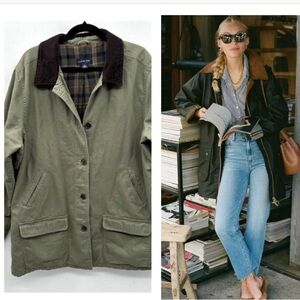Lands' End Olive Utility Jacket with Brown Collar